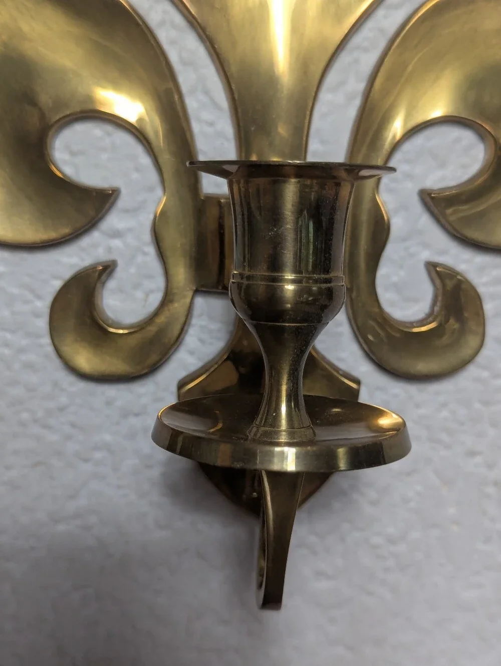 Vintage Solid Brass Fleur-de-Lis Wall Sconces - Pair